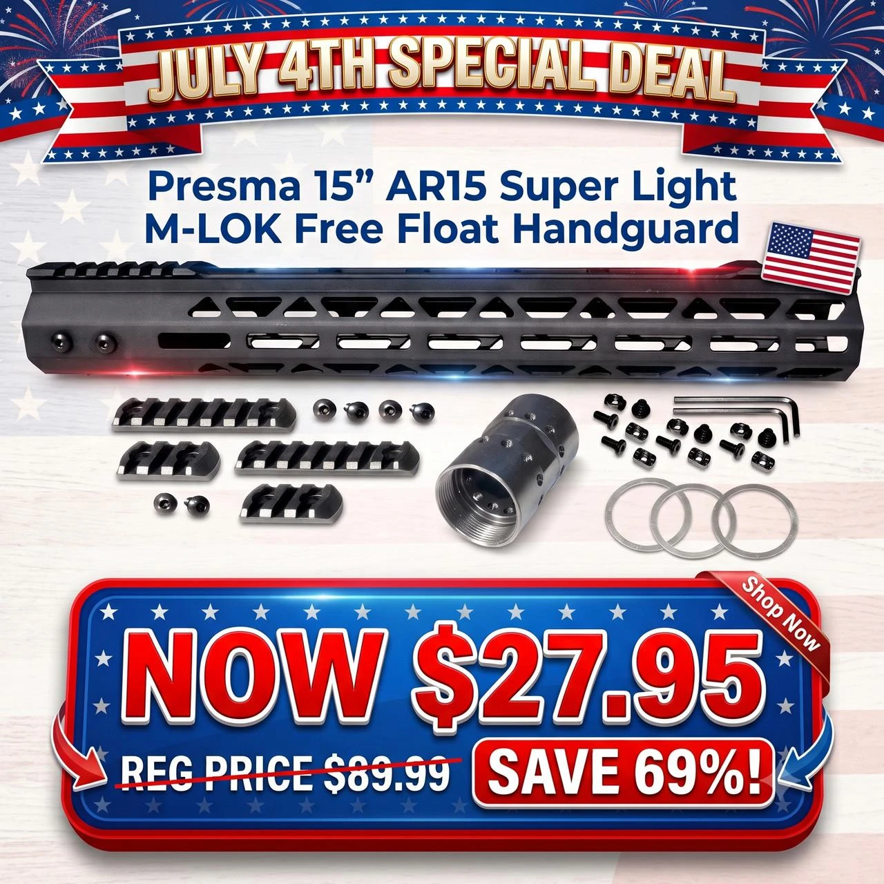 Presma UMMARA15 Presma UMMARA15 15" 223/5.56 Super Light M-LOK Free Float Handguard with Partial Top Rail UMMARA15