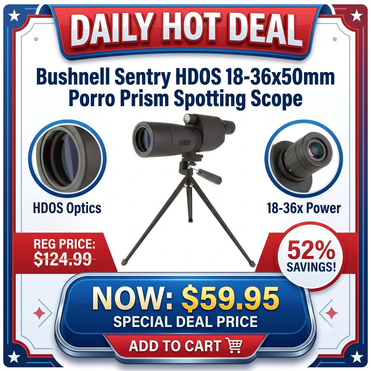 Bushnell 783618 Bushnell 783618 Sentry HDOS 18-36x50mm Porro Prism Spotting Scope 783618