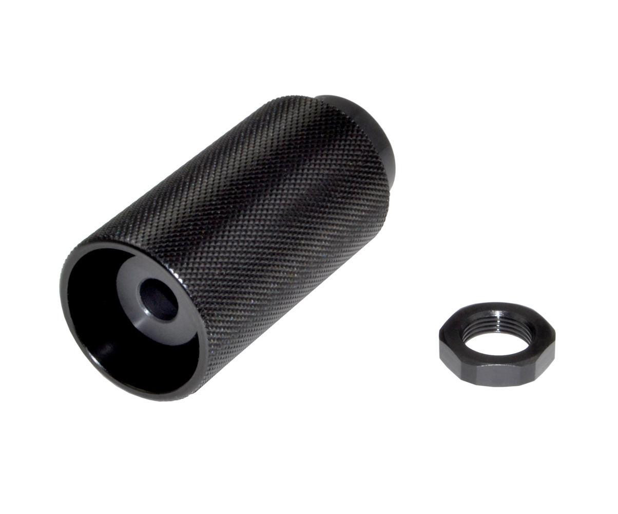 Presma 1/2"x28 Muzzle Brake for 223/5.56, Blast Forwarding Sound Redirect, Steel, Black [MZ-04-01-B], close-up of the black steel muzzle brake and nut with textured surface.