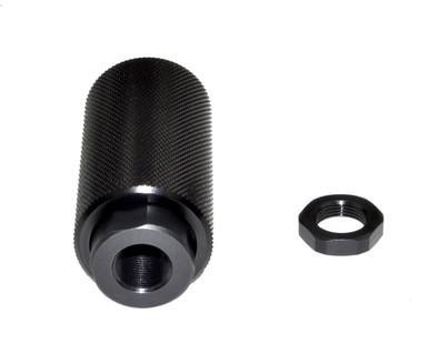 Presma 1/2x36 Muzzle Brake for 9mm, steel black muzzle brake with attached nut and matching washer for blast forwarding.