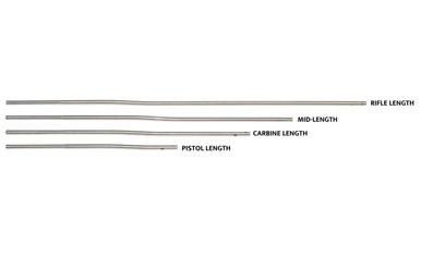 Presma 11.75 inch Mid Length AR Stainless Steel Gas Tube With Roll Pin, stainless steel gas tube for AR rifles with labeled dimensions for rifle length, mid-length, and piston length.