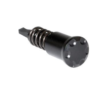 Presma 223/5.56/.308 Forward Assist Assembly, black anodized aluminum, with coiled spring and push button, firearm accessory.