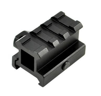 Presma 3 Slot Picatinny Riser Mount, black medium profile riser with three slots and a length of 1.6 inches for adding height to firearm optics.