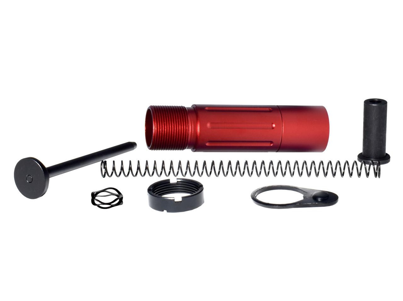 Presma 3.5" Short Buffer Tube System, Red, disassembled with various components including spring, buffer, and other parts.