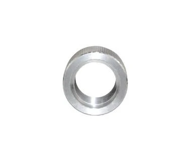 Presma 5/8x24 Thread Protector Nut - 0.915" OD - Stainless Steel [BTPR02S], front view of a silver stainless steel thread protector nut with knurled exterior surface.