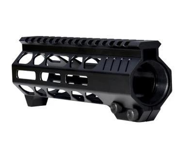 Presma 7" M-LOK Free Float Handguard with Integrated Hand Stop for 223/5.56 Uppers, showcasing a sleek black modular rifle handguard with M-LOK slots for accessory attachment and an integrated hand stop for enhanced grip and control.