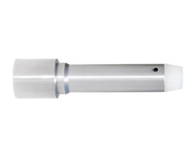 Presma 9mm Extended Length Buffer, 4-inch long and heavy 6.0 OZ stainless steel firearm buffer, with a sleek metallic finish and a white rubber tip.