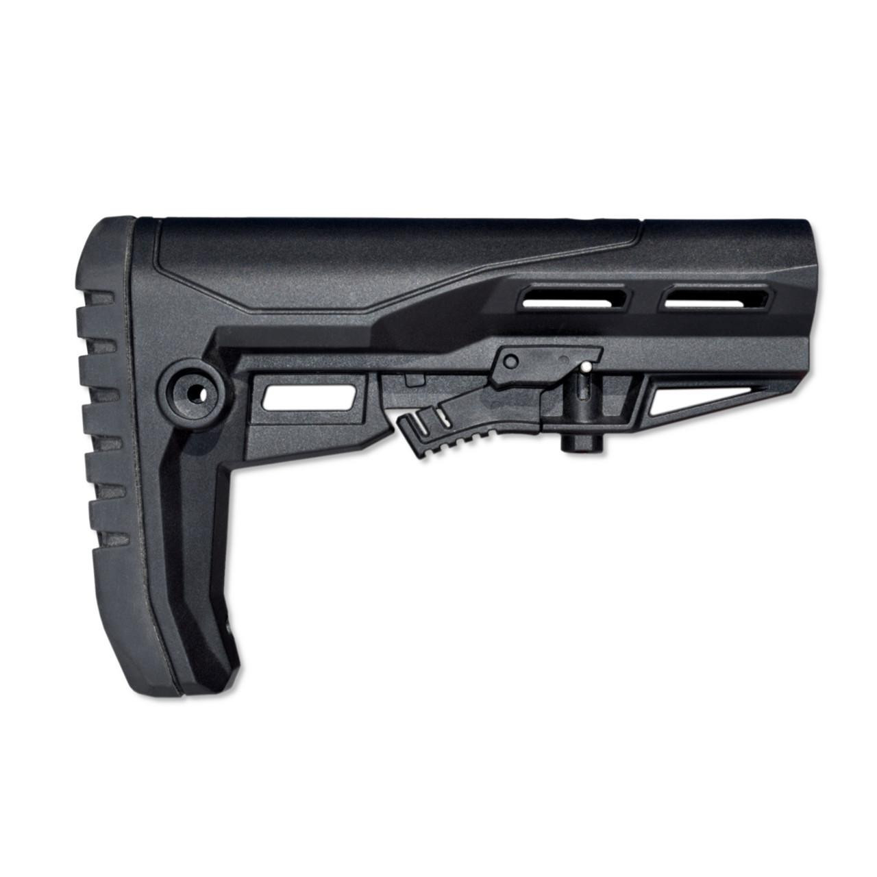 Presma AAST31 Mil-Spec Enhanced Stock with Screwed, Rubberized Recoil Pad, black stock for rifles.