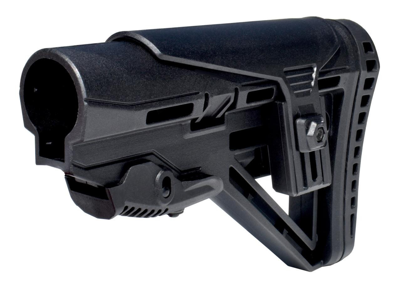 Presma AAST32 Mil-Spec Enhanced Stock - Advanced Recoil Dampener Suspension System, Polymer Cheek Riser + Screwed, Rubberized Recoil Pad [AAST32], black tactical rifle stock with adjustable cheek riser and recoil pad