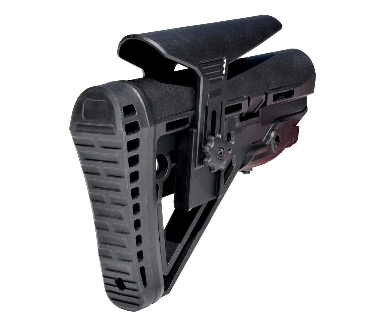 Presma AAST32 Mil-Spec Enhanced Stock, advanced recoil dampener suspension system with polymer cheek riser, screwed design, and rubberized recoil pad for firearm stability and comfort.