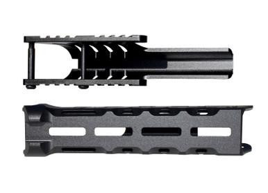 Presma Aftermarket Combo Set for Remington 870 12 gauge, black aluminum saddle mount and forend with rail system, compatible with shotgun firearms.