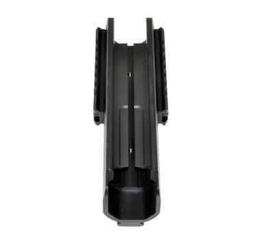 Presma Aftermarket Remington 870 Shotgun Lower Forend Handguard Tri Rail, top view of the black firearm accessory with rail sections for attachments.