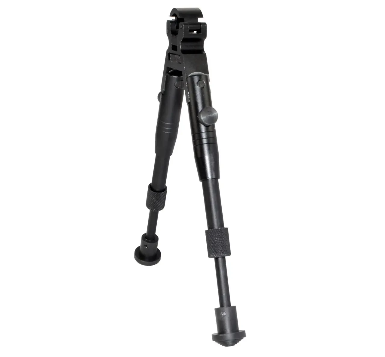 Presma BP04 Barrel Clamp Bipod, lightweight aluminum with adjustable height from 7 to 8.25 inches, fits 0.45 to 0.750 inch barrels, featuring folding design for easy transport.