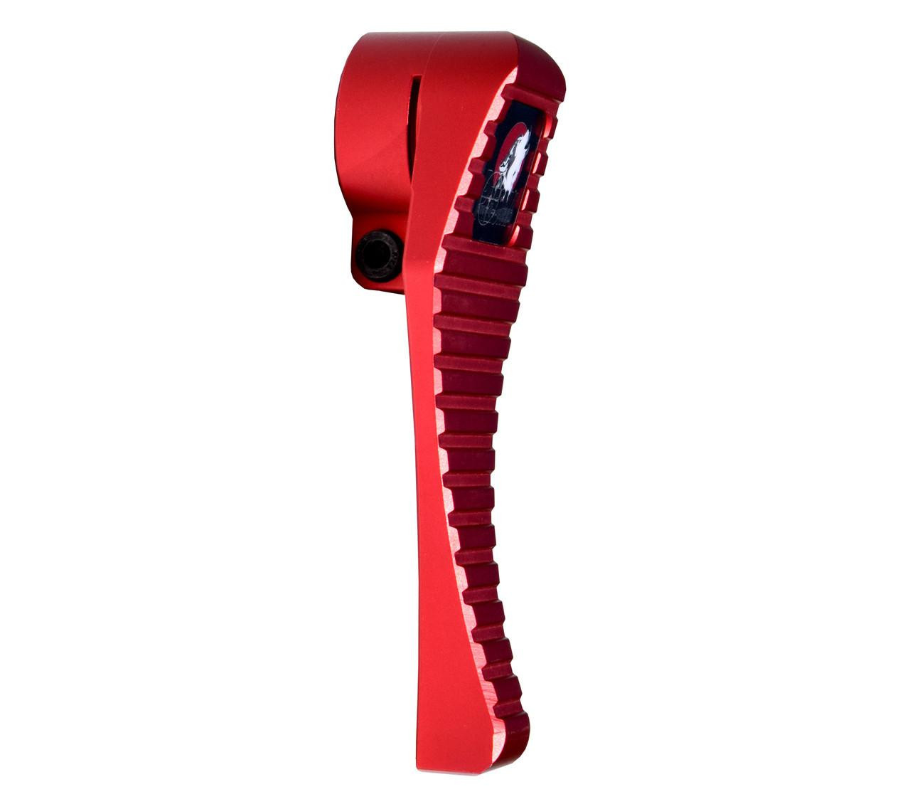 Presma Buttplate For Round 1.25" AR Buffer Tubes, Red, close-up view showing the red buttplate with textured grip and attachment point.