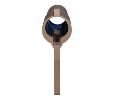 Presma Fixed Polymer Fixed Stock - Fits AR Pistol Buffer Tubes - Tan, top view of the polymer stock with a cylindrical opening for buffer tube attachment and a flat extending section.