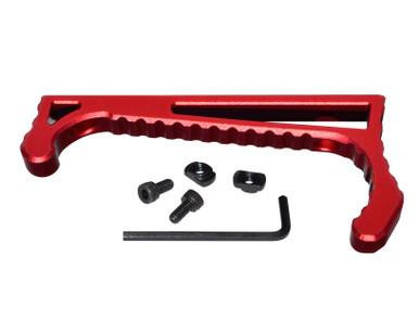 Presma Lightweight Aluminum Hand Stop for M-LOK Rail, Red, showing the red anodized aluminum hand stop with screws and Allen wrench for firearm accessories.