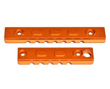 Presma M-LOK to Picatinny Adapter Rail Kit, orange anodized aluminum with a 2 x 5 slot and 1 x 7 slot design for firearm rail mounting.