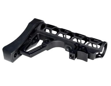 Presma Skeletonized 223/5.56/308 Buttstock, black anodized aluminum with 6-position mil-spec tube and adjustable pad, shown on a firearm.