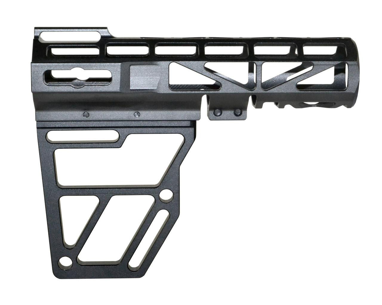 Presma Skeletonized Pistol Arm Brace, Black Anodized Aluminum, lightweight and durable firearm accessory with a skeletal design for enhanced performance and style.