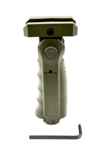 Presma Tactical 5 Position Folding Foregrip, Green, tactical firearm accessory with a collapsible grip and included Allen wrench for installation.