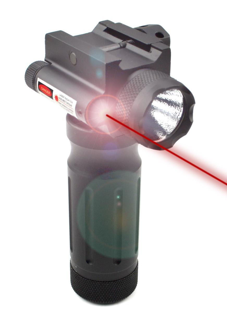 Presma Tactical LED Aluminum Front Grip Flashlight and Red Laser Sight Combo [GPRL01], tactical flashlight with attached red laser sight mounted on a grip.