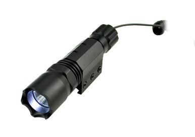 Presma Tactical LED Flashlight with Keymod Ring, 260 Lumens, compact black tactical flashlight with a bright LED light and attached keymod ring for easy attachment.