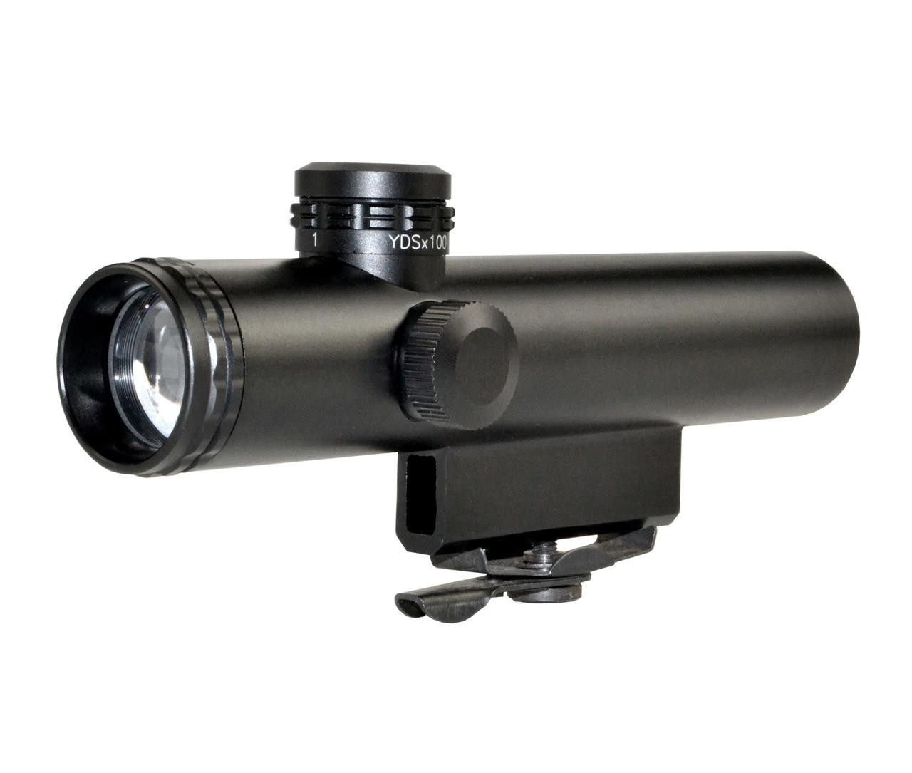 Sniper Grunt LT4X20L 4X20 Compact Red/Green Illuminated Reticle Scope, Duplex with Carry Handle & Picatinny Mounts, black tactical rifle scope for precise targeting.
