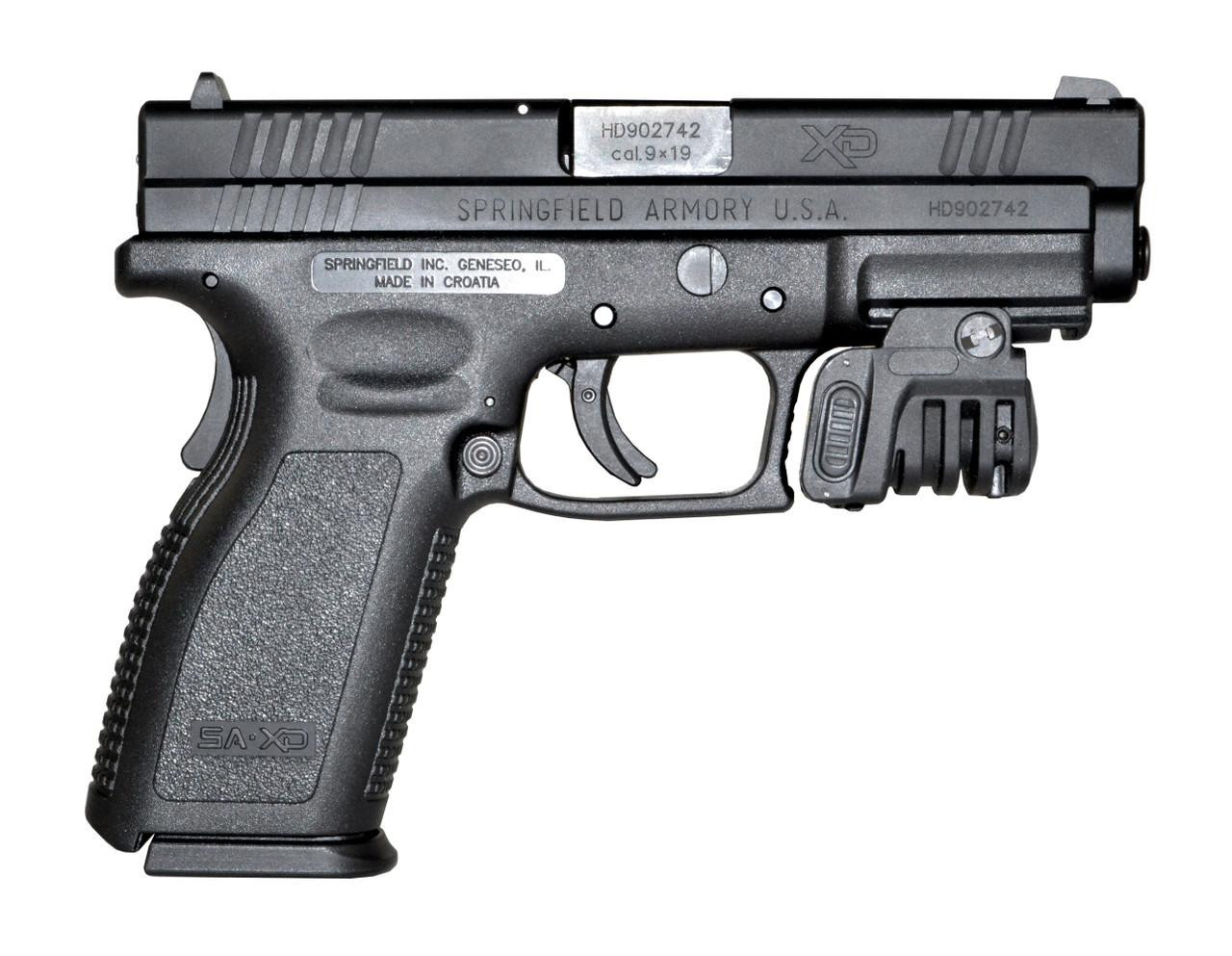 Sniper Grunt LSG01 Compact Green Laser Sight for Picatinny Rails, with Ambidextrous On/Off Switch, mounted on a firearm.