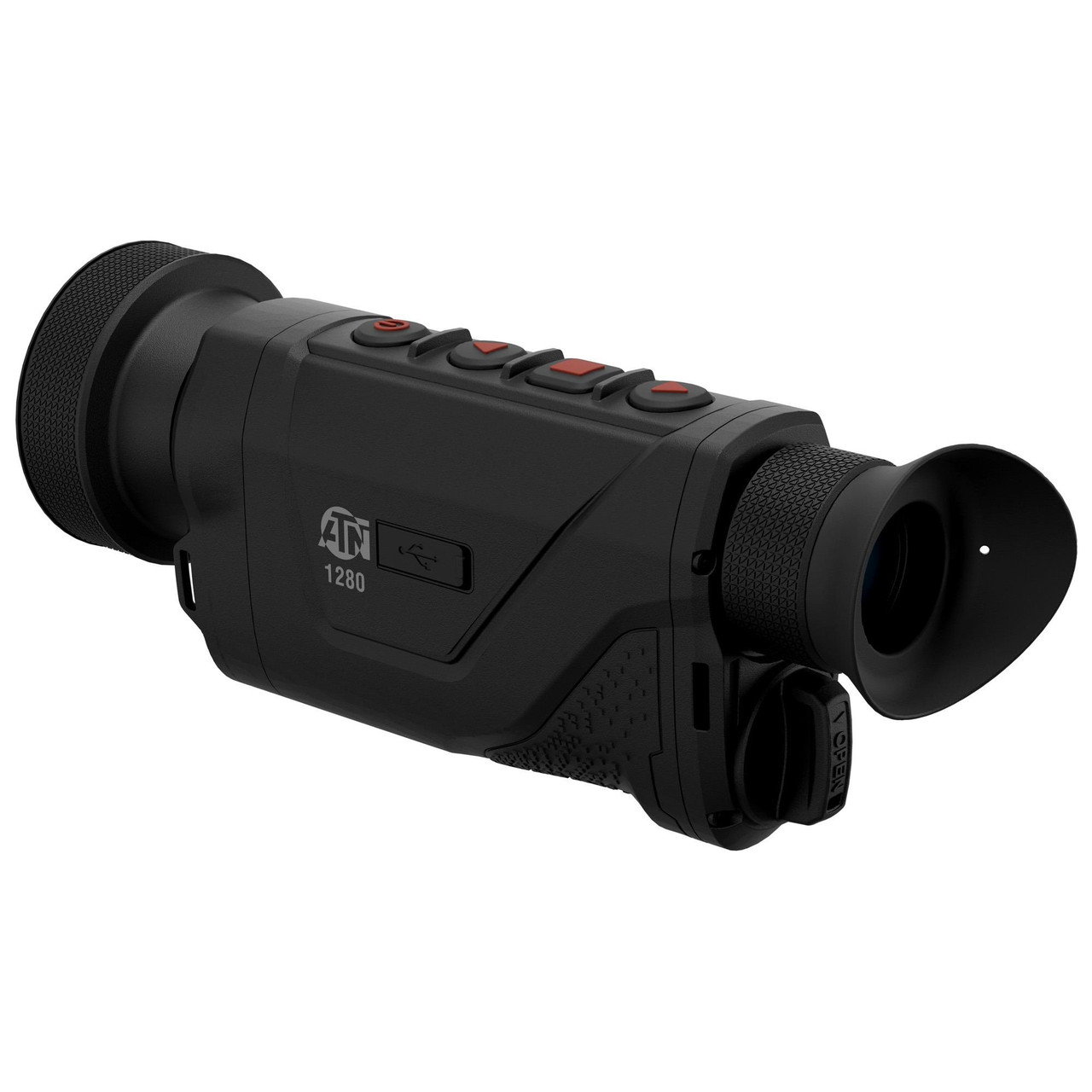 ATN Corp TIMNBLHXD50LRF, infrared night vision monocular for outdoor and tactical use, black handheld device with control buttons and lens