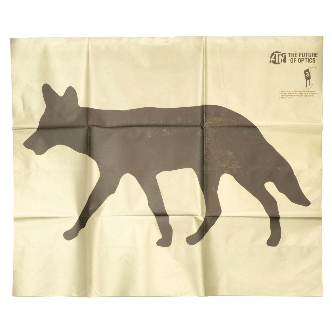ATN ACMKIRTGCY Coyote Thermal Target - 30 x 24 inch Universal Zeroing Target with 12 Pasters for Quick Scope Adjustment, featuring a coyote silhouette on a light background, ideal for firearm scope calibration.