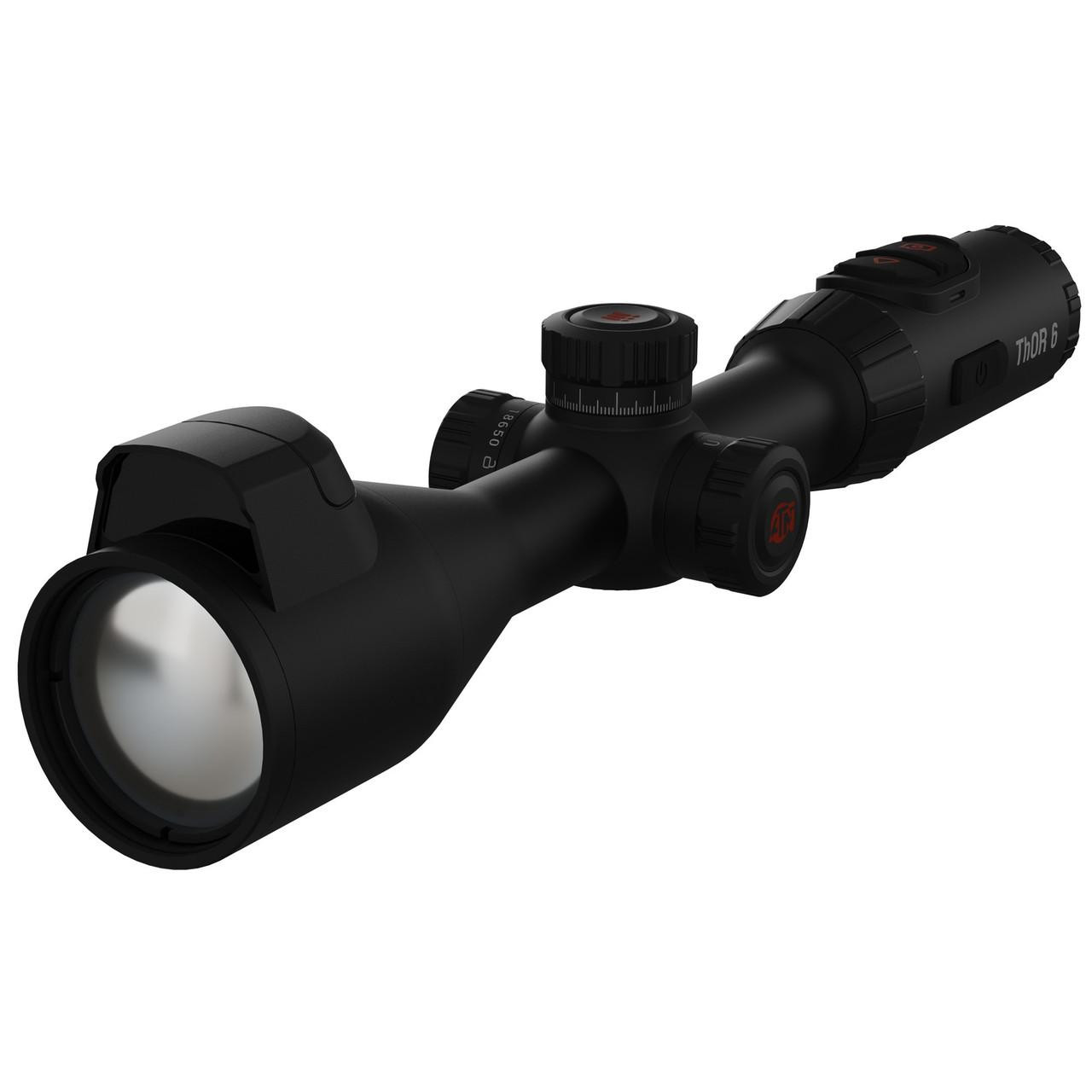 ATN TIWST6650LRF Thermal Scope with Laser Rangefinder & Ballistic Calculator, black high-tech rifle scope designed for precision shooting and hunting.