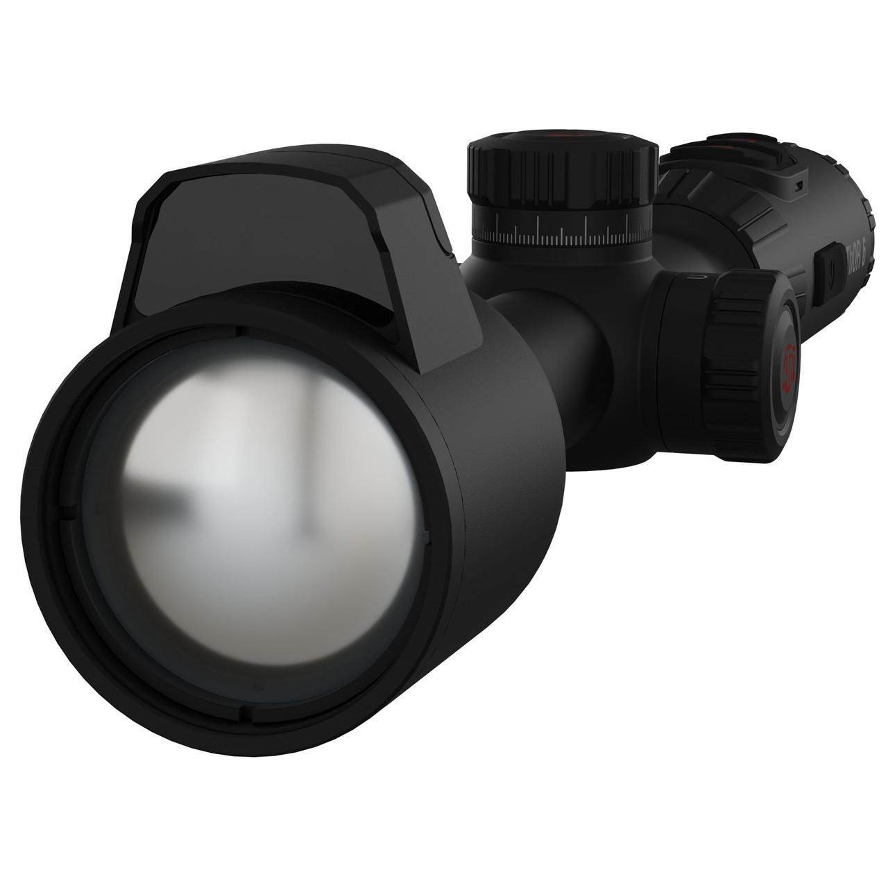 ATN TIWST6650LRF Thermal Scope with Laser Rangefinder & Ballistic Calculator, black tactical device with adjustable lenses and digital controls.