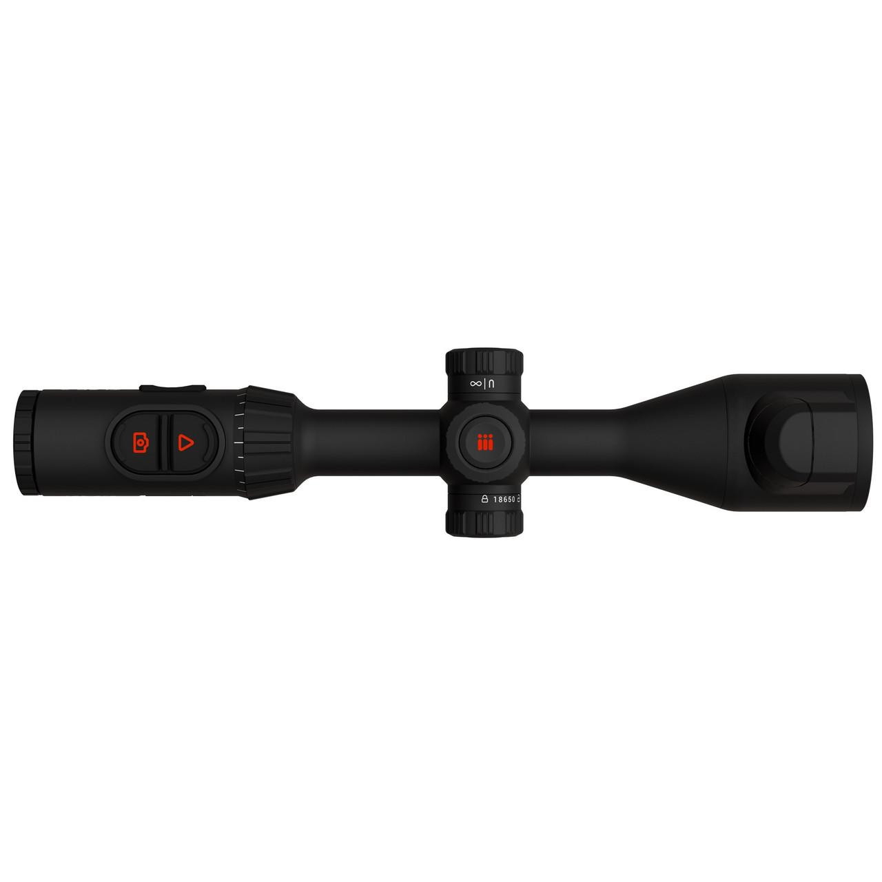 ATN TIWST6650LRF Thermal Scope with Laser Rangefinder & Ballistic Calculator, black rifle scope with digital controls and ergonomic design.