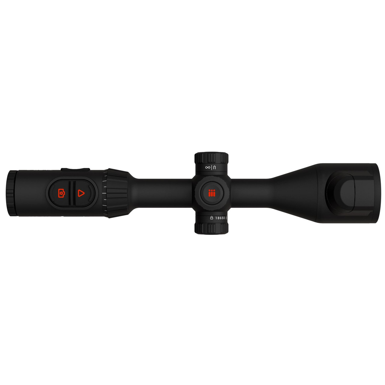 ATN Corp TIWST6650LRF - Precision Shooting Scope with Laser Rangefinder & Ballistic Calculator, black scope with red buttons and adjustable magnification