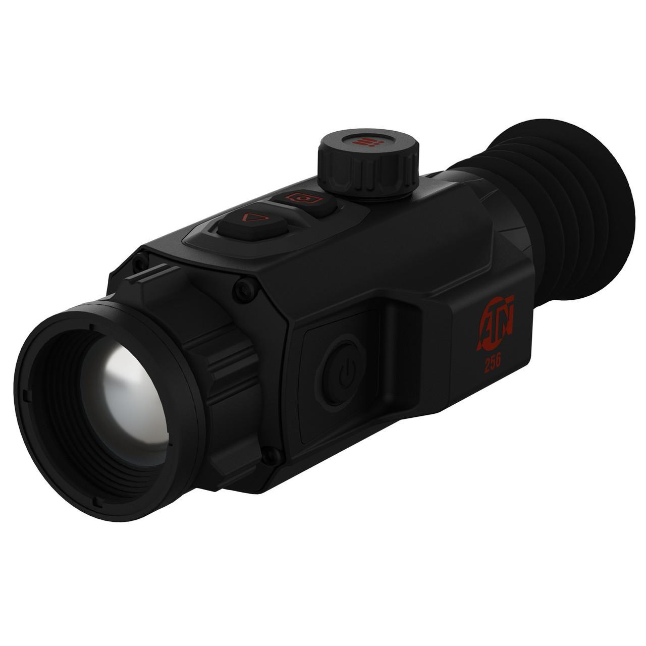 ATN TIWST6M225 Thermal Imaging Scope, high-sensitivity sensor, OLED display, and rugged design for accurate target recognition, black compact thermal scope with multiple control buttons and black rubber eyepiece.