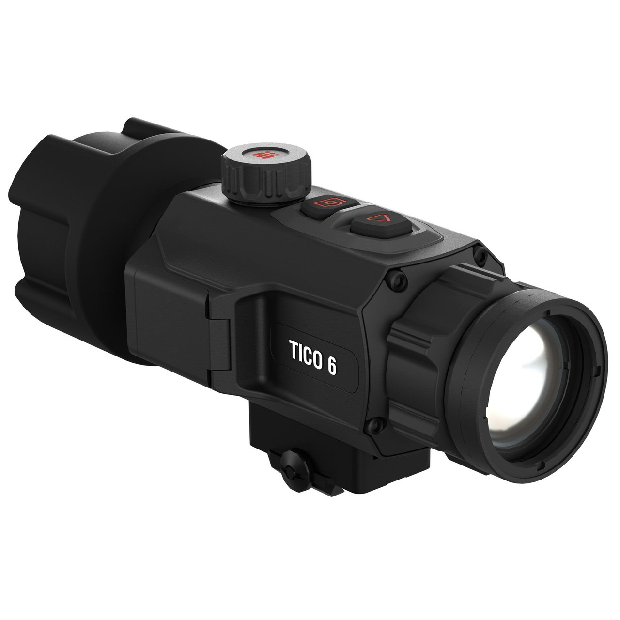 ATN Corp TICO6335A Thermal Scope - 6th Gen Imaging with AI Processing, OLED Display, & Handheld Monocular Function, close-up of the black device with control buttons and a built-in lens.