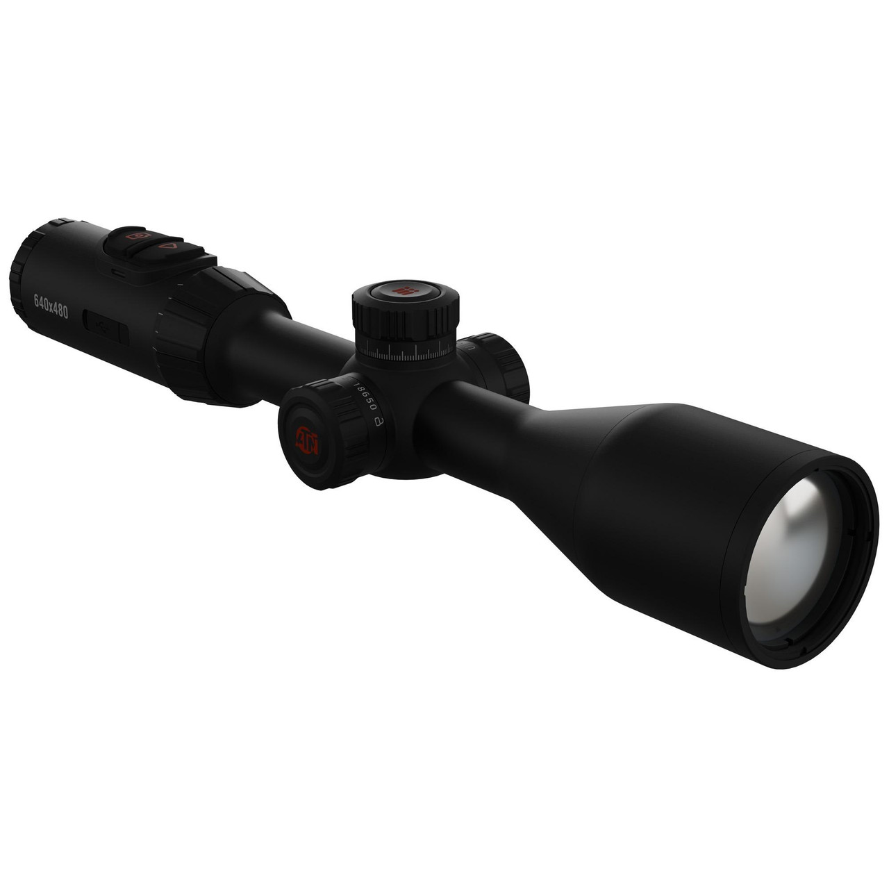 ATN Corp TIWST6650A, high-powered rifle scope with a black matte finish, large objective lens, and adjustable turrets for precision aiming.