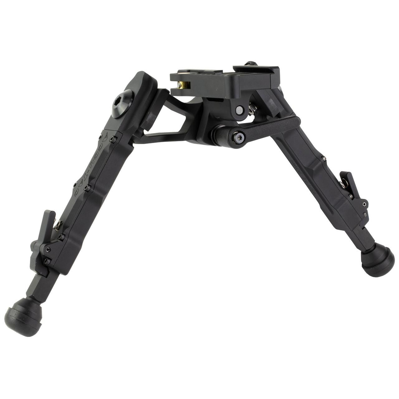 Accu-Tac WBAQD-0400 WB-4 Arca Spec Quick Detach Bipod, lightweight adjustable height bipod for long-range shooting, black with multiple mounting options and secure locking mechanisms.
