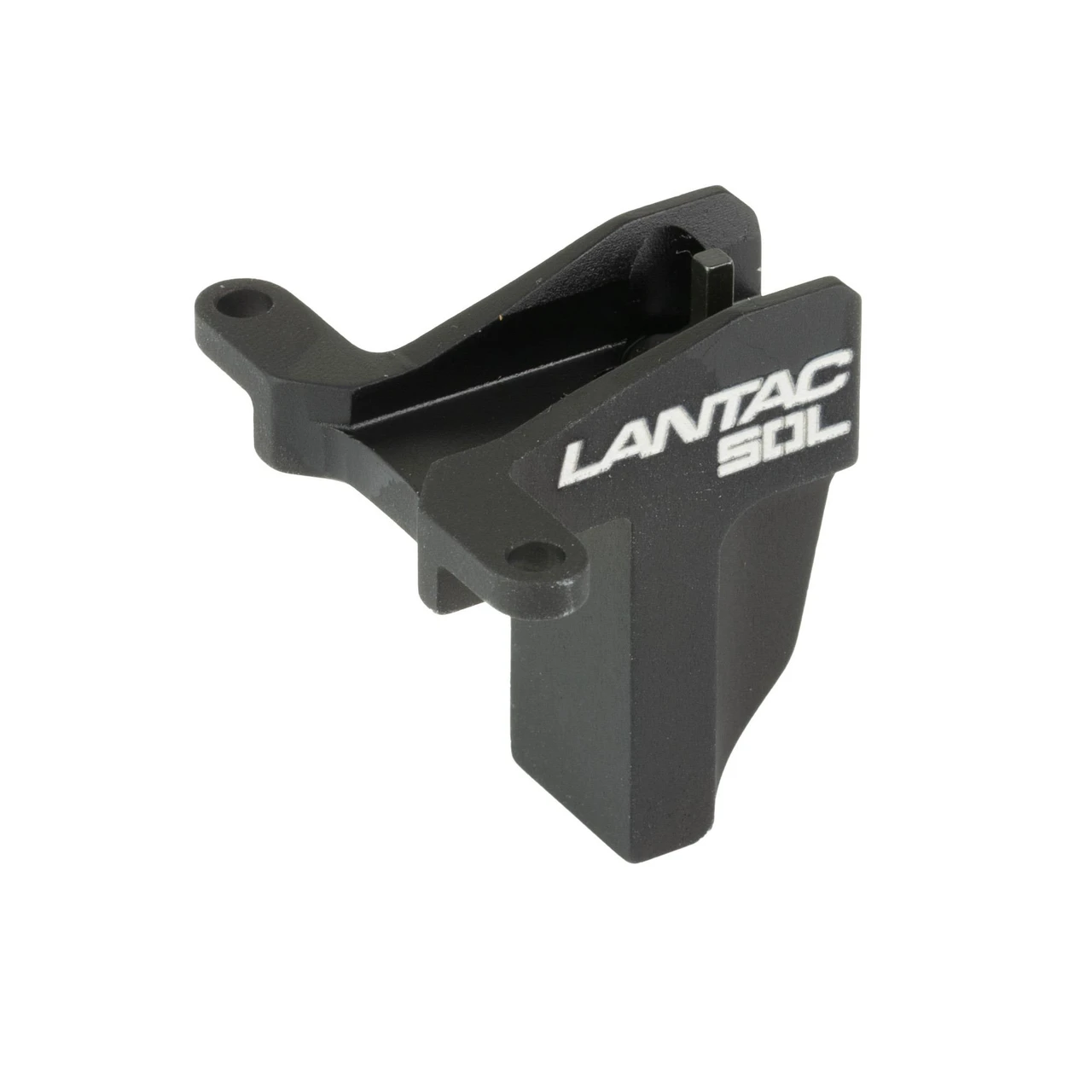 LanTac USA LLC SOL 01-UP-SOL01 - Patent Pending Sight On Laser (SOL) for Eotech OGL, black mount with white logo, designed for optimal rail space to accommodate backup sights and laser modules.