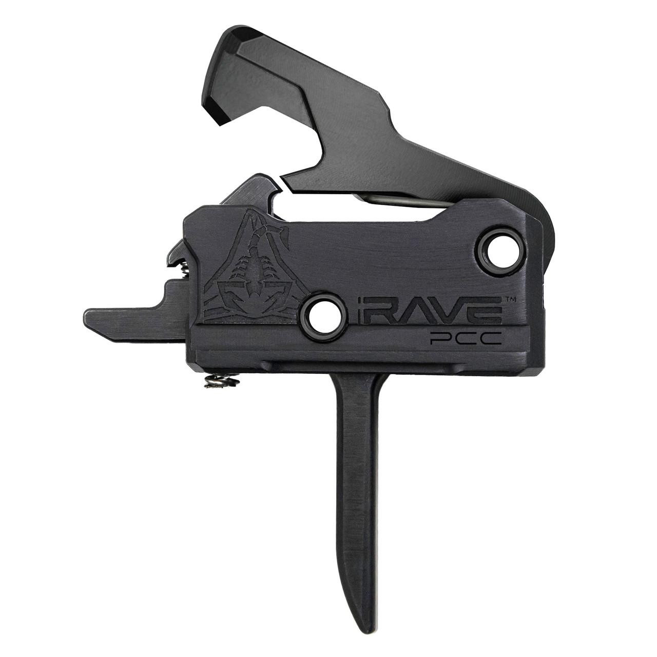 Rise Armament T017F-PCC-BLK - High-Performance Black PCC Firearm for Precision Shooting, close-up of the black firearm's innovative charging handle and ergonomic design for tactical use.