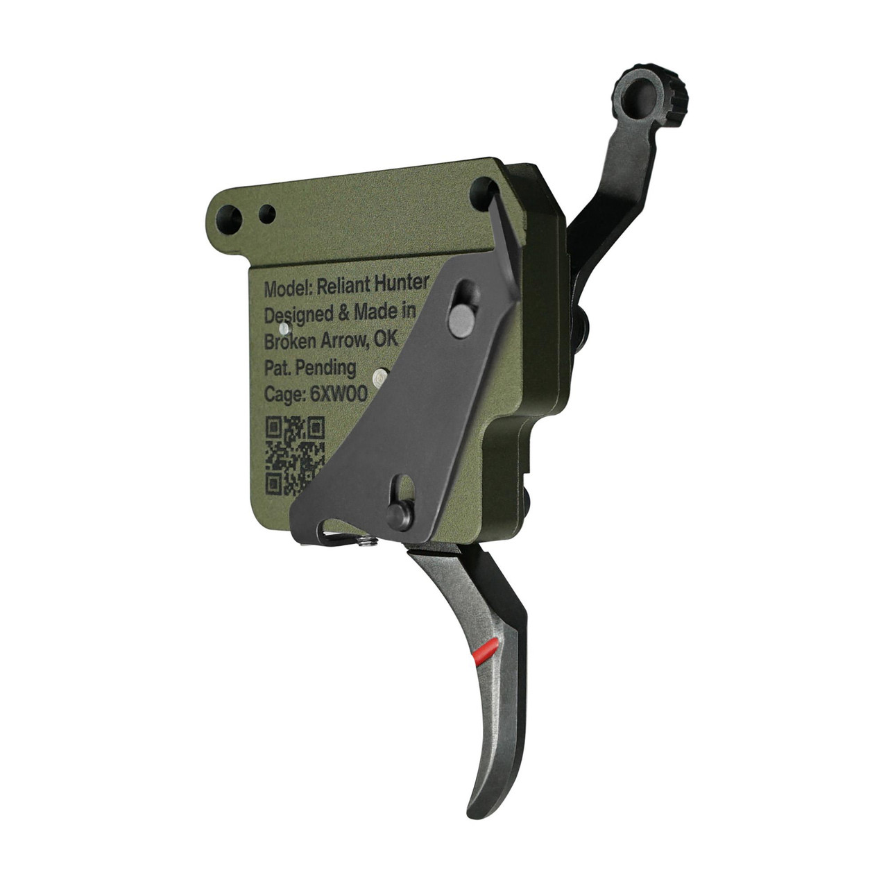 Rise Armament RA-740-BC Reliant Trigger, adjustable drop-in trigger with a green and black finish for Remington 700 and clones, featuring a fast lock time and easy installation.