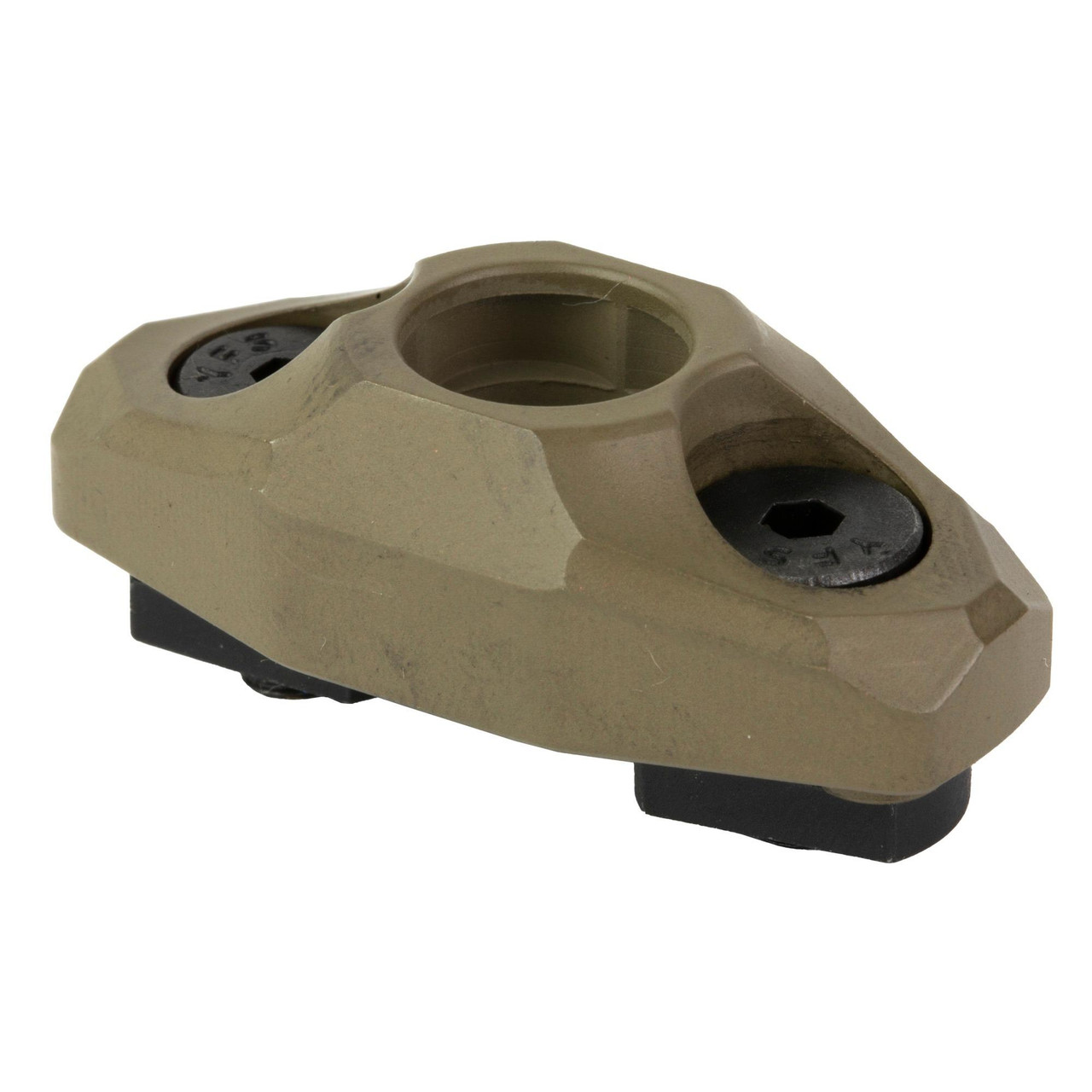 Rise Armament RA-601-FDE QD Sling Mount - Quick Install M-LOK Accessory with Secure Fit, available in FDE, Black, and Foliage Green, showcasing a close-up of the tan-colored sling mount with black screws.
