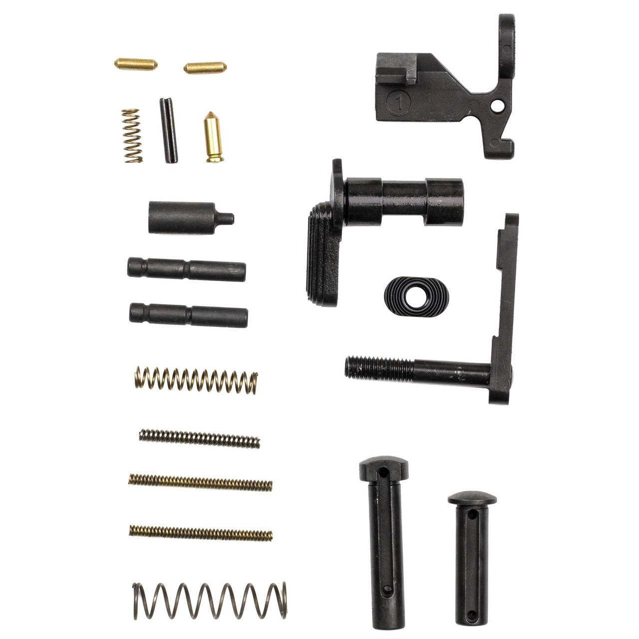 Rise Armament 12003 - Premium Firearm Upgrade Components for Durability & Reliability, assorted black and metallic firearm parts and pins for firearm maintenance and upgrade.