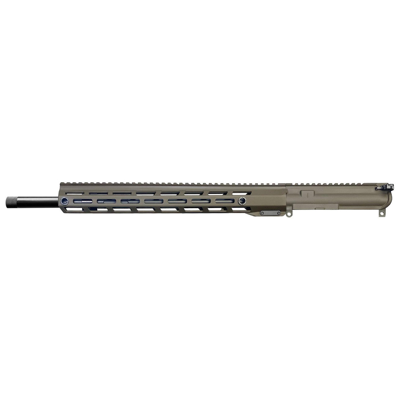 Rise Armament RA-22ARC-CU-BRN-18 AR-15 Upper Receiver - 18" Stainless Steel Barrel, M-LOK Handguard, Patriot Brown Cerakote, shown in a close-up image.