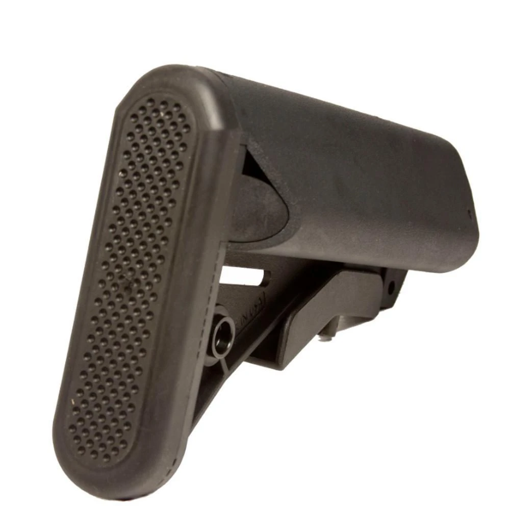 JE Machine Tech Davidson Defense SOPMOD Style Collapsible Stock Kit - AR10/AR15 Mil-Spec Adjustable Stock with Buffer Tube Kit, black adjustable stock for rifles with textured grip surface.
