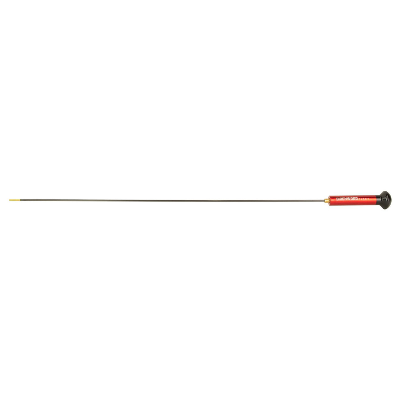 Birchwood Casey BC-41430 Premium Carbon Cleaning Rods for .22 to .264 Caliber Firearms, durable and high-performance gun maintenance tool with red and black handle and long metal rod.