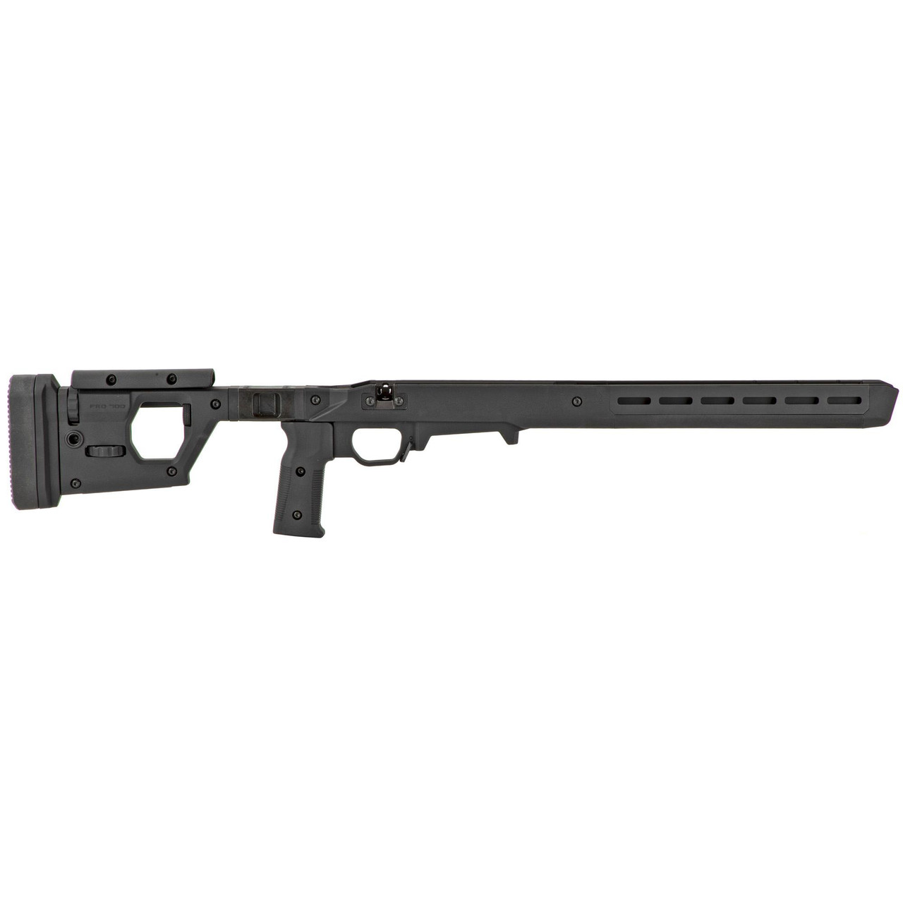 Magpul Industries Magpul PRO 700L FXD - Precision Chassis for Long Action Remington 700, black tactical rifle chassis with adjustable stock and extended handguard for firearm customization.