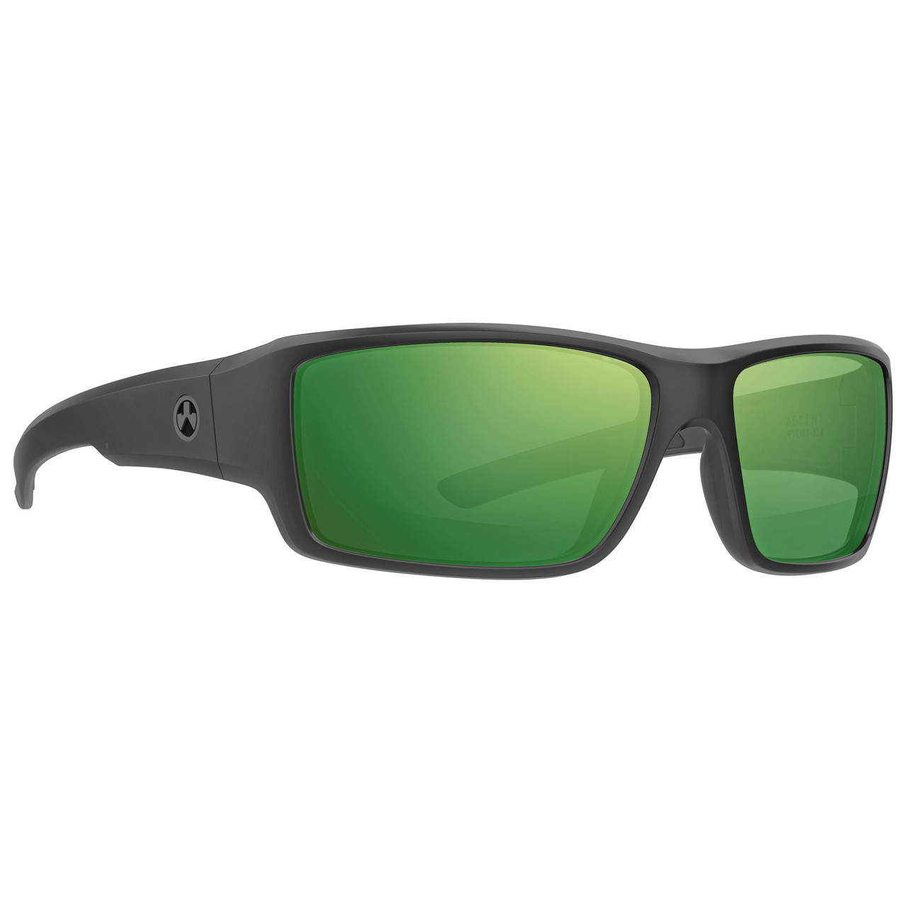 Magpul Industries Magpul Ascent POL BLK FRM VIOLET/GRN Sunglasses, ANSI Z87+ Safety, Impact Resistant, Polarized Options, black frame with green polarized lenses.