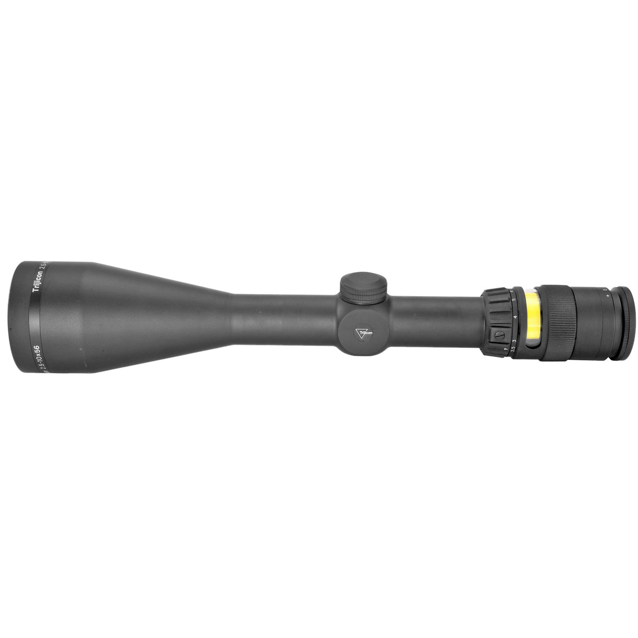 Trijicon TR22-2 AccuPoint 2.5-10X56 MIL-DOT Riflescope, a precision lightweight scope with battery-free illumination for clarity and reliability, showcasing its long tube design and adjustable turrets.