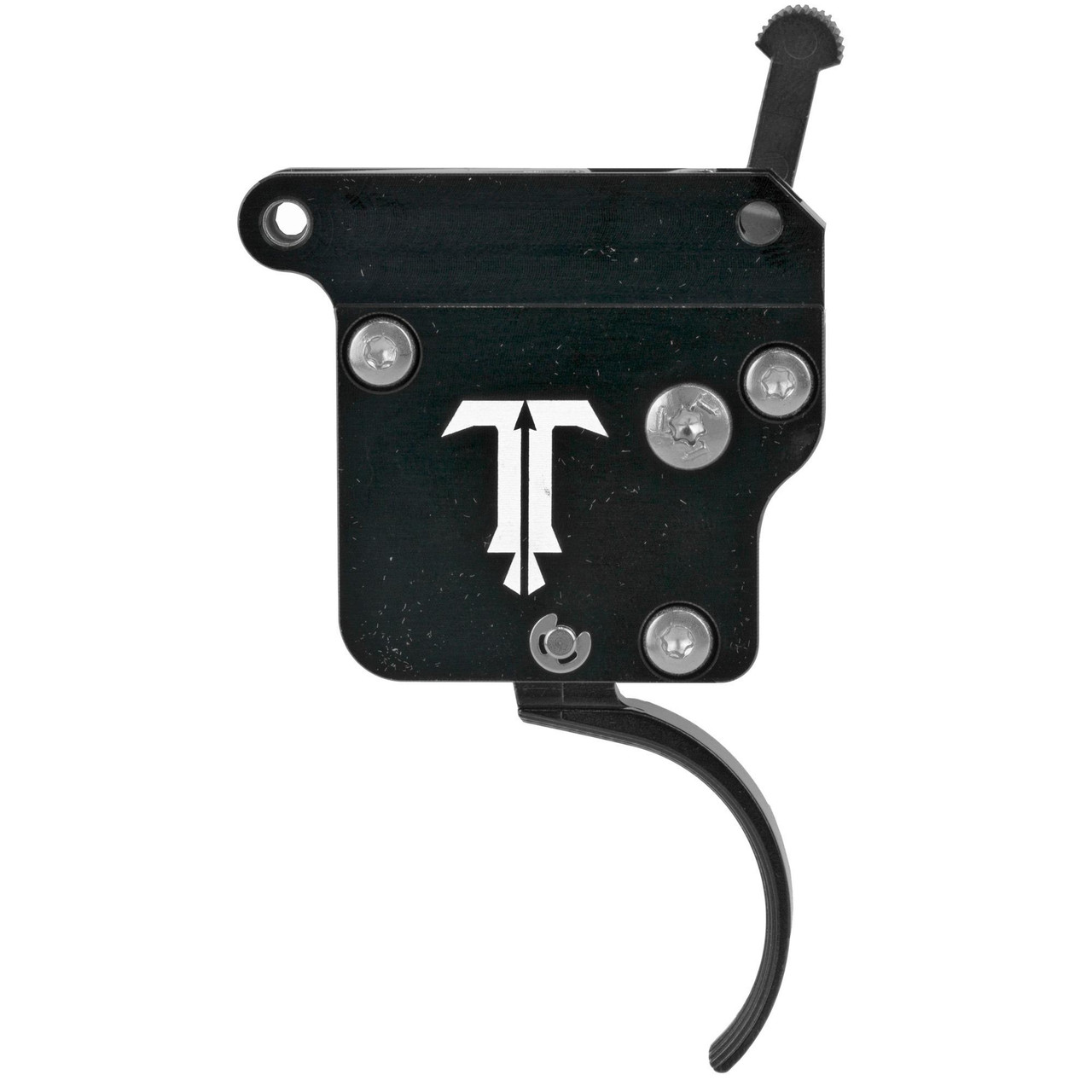 TriggerTech R70-SBB-13-TNC Remington 700 Precision Drop-In Trigger - Adjustable Pull Weight for Enhanced Shooting Control, black metal trigger with adjustment lever and mounting screws.